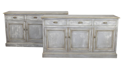Pair French painted 3 door sideboards