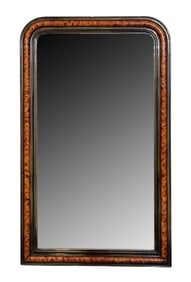 French Louis Philippe mirror in ebonized wool with painted faux burl
