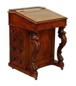 English Davenport desk in burl walnut