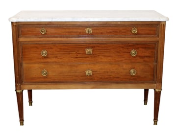 French Louis XVI style 3 drawer commode with marble top