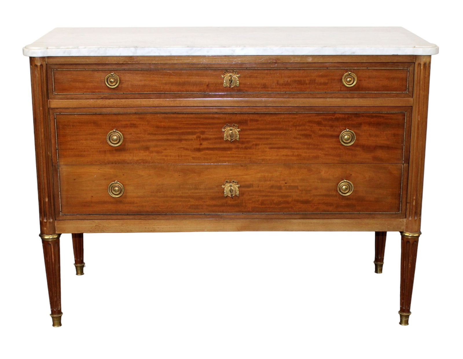 French Louis XVI style 3 drawer commode with marble top (1 of 14)