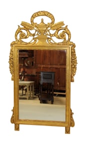 French Louis XVI style giltwood mirror with urn and floral garland