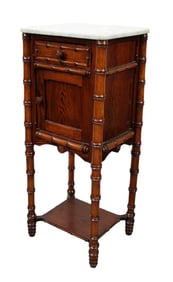 French faux bamboo chevet night stand in pine with marble top