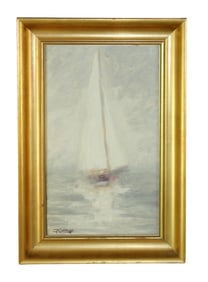 Continental oil on artist board painting of sailboat
