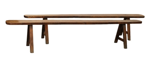 Pair of French oak backless benches