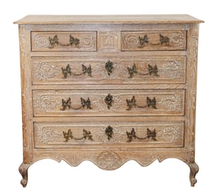 French Provincial commode in textured, white washed oak