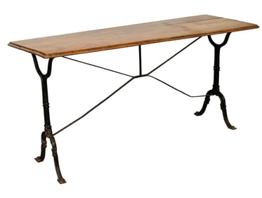 French cafe table with plank wooden top