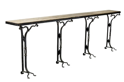 French 4 leg base slim console table with wood top