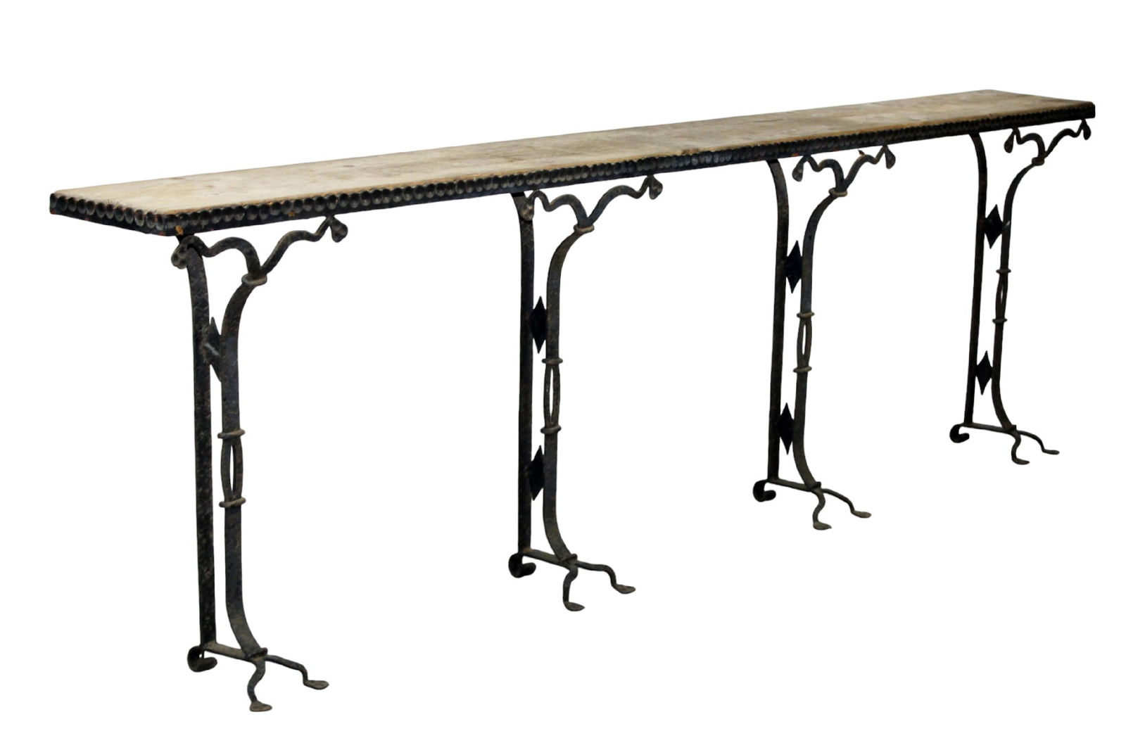 French 4 leg base slim console table with wood top (1 of 7)