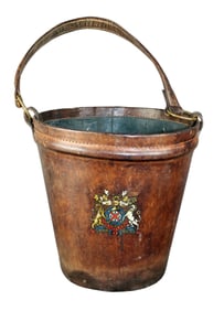 English leather armorial fire bucket