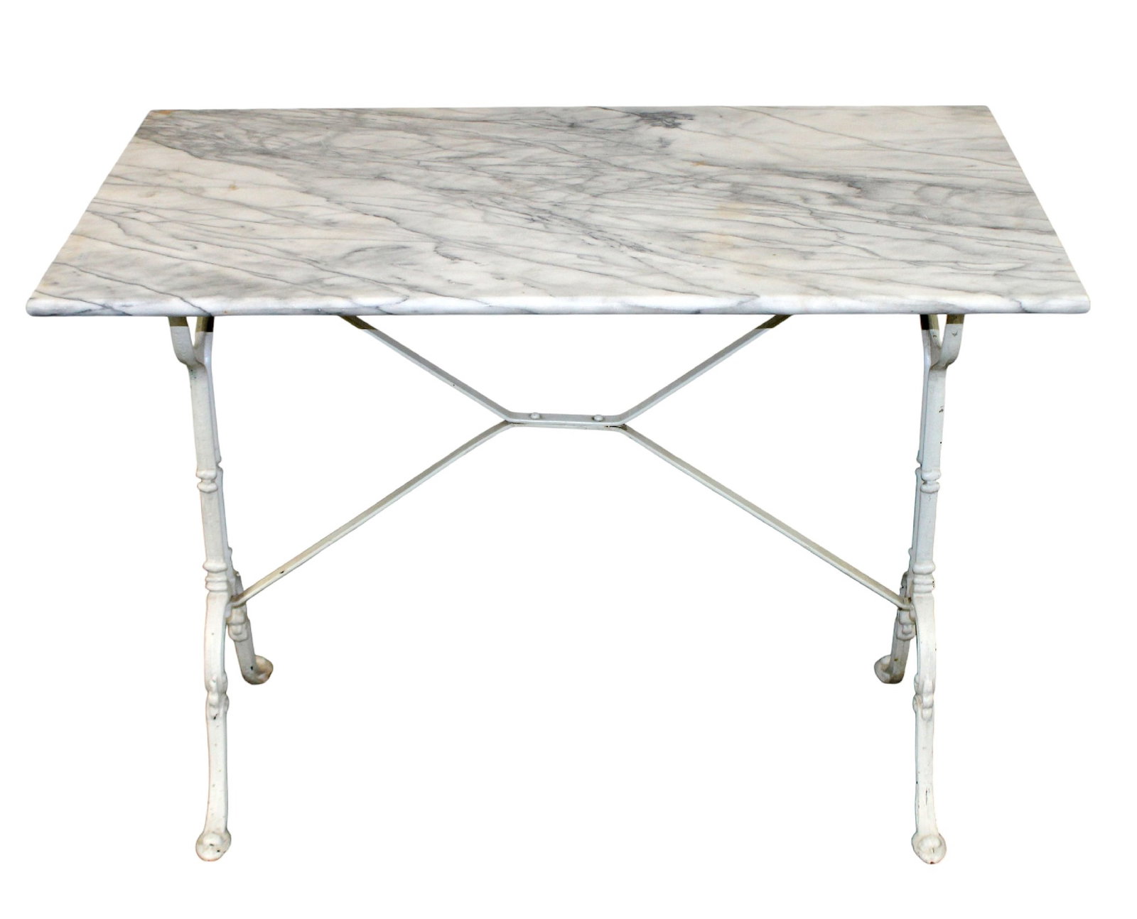 French Bistrot table with marble top: French Bistrot table with marble top. 28"h x 39 1/2"w x 23 1/2"d