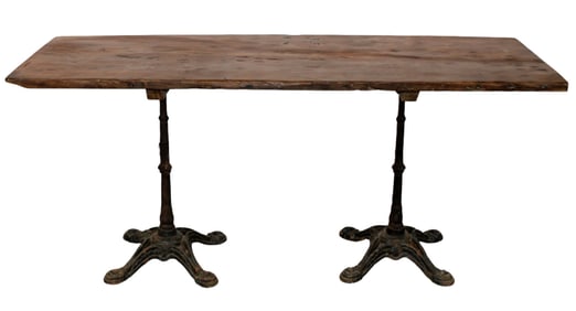 French cafe or console table with iron base and fruitwood top