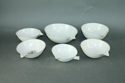 Set of 6 French pharmacy porcelain measuring bowls
