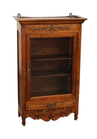 French Provincial verrio wall cabinet in walnut