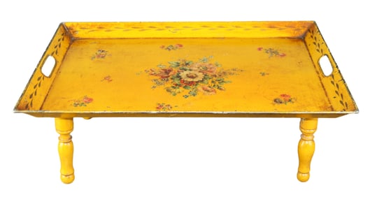 French floral tole tray on folding legs