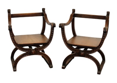 Pair French curule armchairs with lion heads