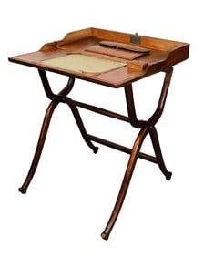 French folding leather top traveling desk