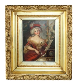 J. Gougelot oil on board painting portrait of a woman