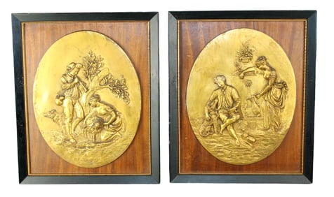 Pair of bronze relief figural plaques