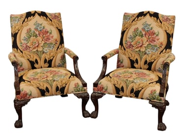 Pair of Chippendale style mahogany oversized armchairs