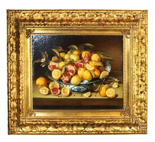 Oil on canvas depicting still life with fruit