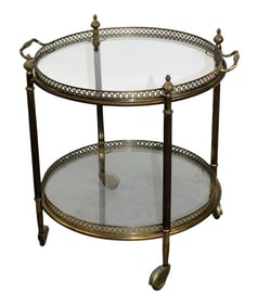 French brass & glass rolling bar cart