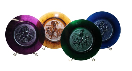 Lot of 4 Daum 1970 Raymond Corbin 4 Seasons pate de verre plates