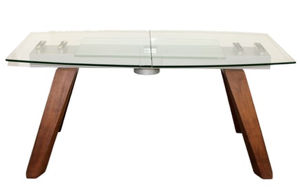 Modern glass top expanding dining table with pop up leaf