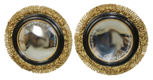 Pair of French Napoleon III butlers mirrors - 1 convex , 1 concave