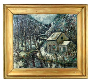 Emile Breysse (1880-1965) oil on artist board painting Vallee de la Dordogne