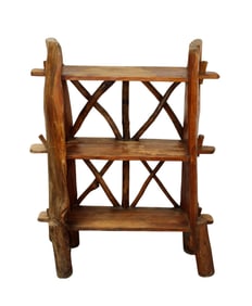 French Brutalist tree trunk form open bookshelf