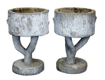 Pair of French faux bois concrete garden planters