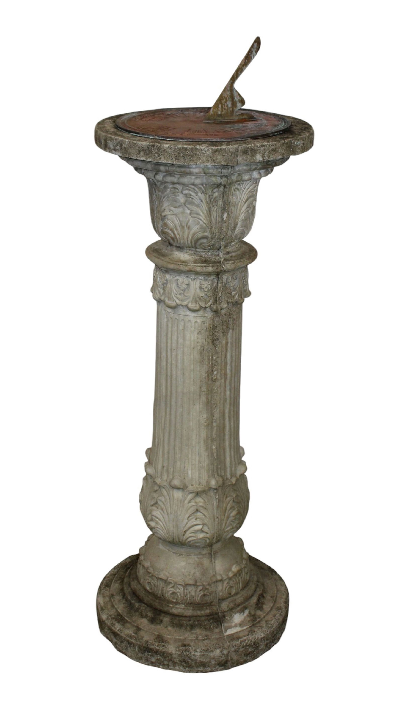 Copper sundial mounted on cast column form pedestal (1 of 6)