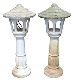 Pair of cast concrete pagoda form lanterns