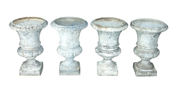 Lot of 4 French classical enamel over iron urn planters