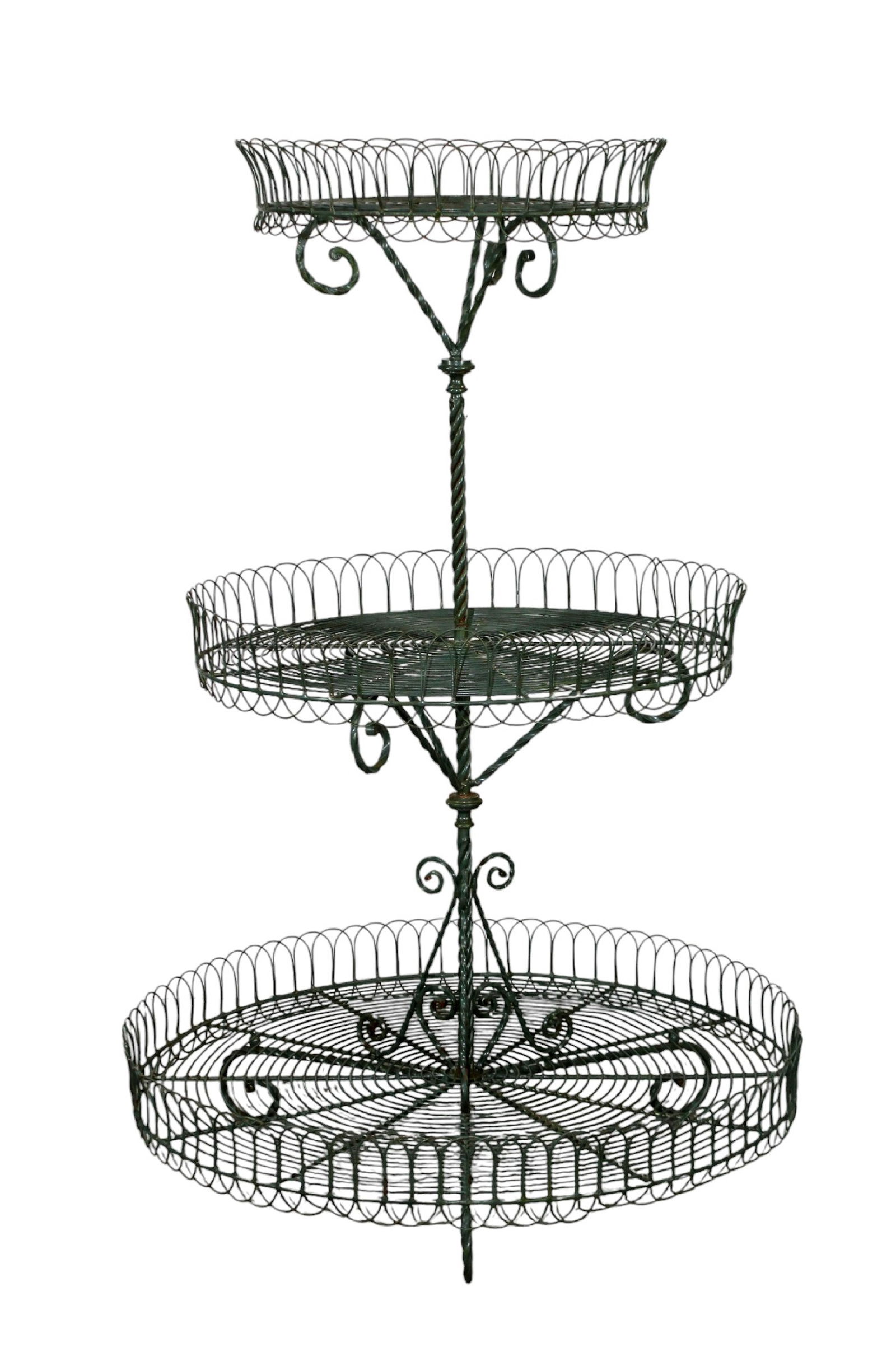 Large painted woven metal 3 tiered plant stand (1 of 9)