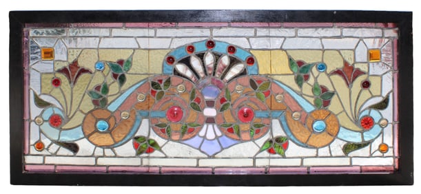 American stained, leaded & jeweled glass window