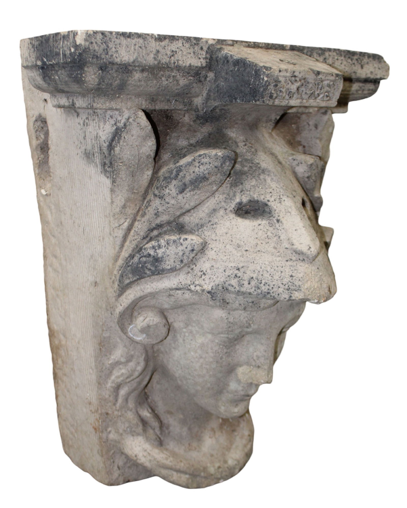Garden stone architectural corbel with figural mask (1 of 11)
