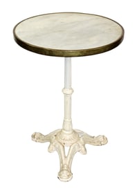French round marble top cafe table with bronze band