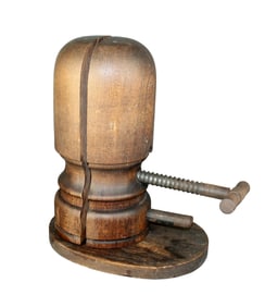 French Milliner's hat stretcher mold with iron crank