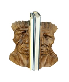 Pair of carved walnut Indian head bookends