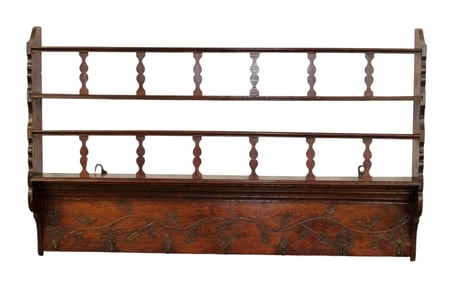 French Provincial wall mount plate rack in oak