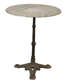 French pedestal base Bistrot table with round marble top