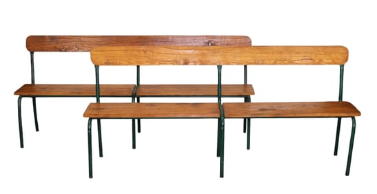 Lot of 2 French metal and wood school house benches