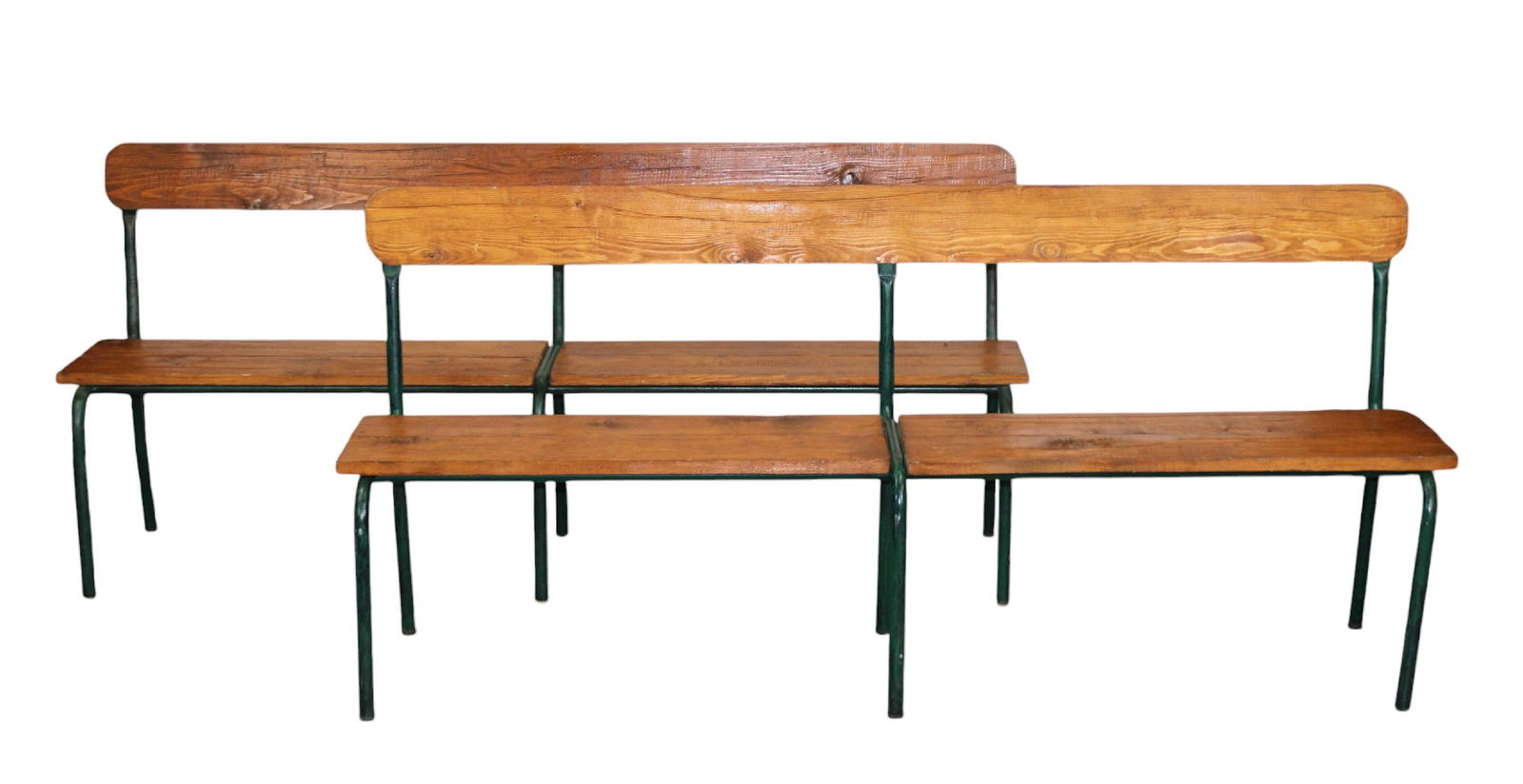 Lot of 2 French metal and wood school house benches (1 of 11)