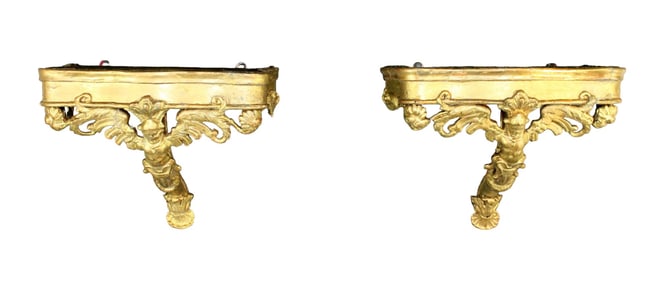 Pair of French gilt wood carved wall shelves