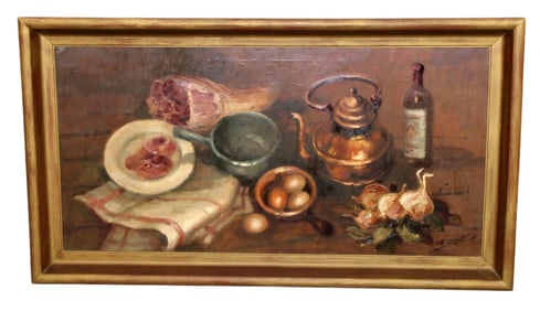 French oil on canvas painting still life