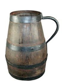 French banded oak pitcher with iron handle