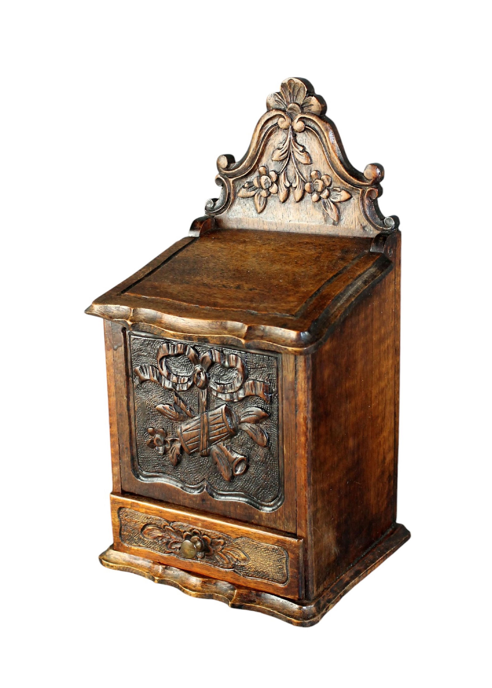 French Provincial carved walnut saliniere (salt box) (1 of 8)