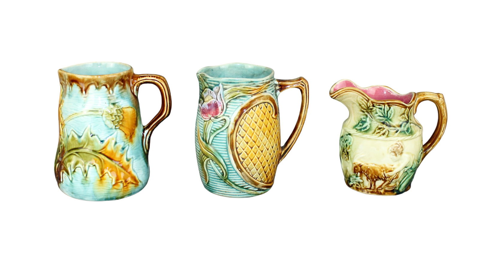 Lot of 3 French Majolica pitchers (1 of 12)